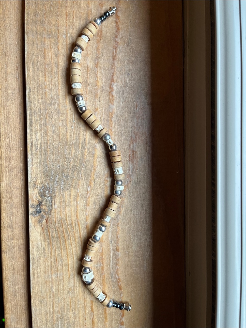 Natural Beige and Silver Bead Ankle Bracelet